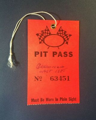 1985 Grandview Speedway Auto Racetrack Pit Pass