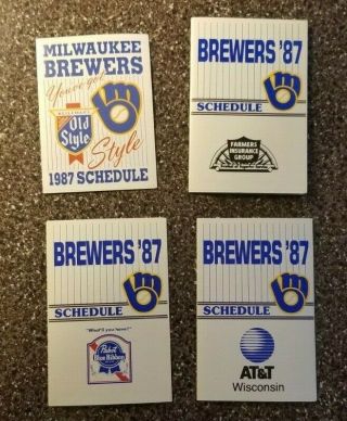 1987 Milwaukee Brewers Pocket Schedule / Four Styles / Choose Your Favorite