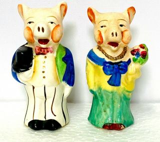 Vintage Anthropomorphic Pigs Pig Bride And Groom Salt And Pepper Shakers Japan
