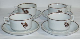 Four Antique Tea Leaf Ironstone Alfred Meakin Copper Luster Cups & Saucers - Nr