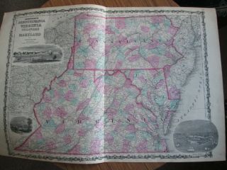 1862 Johnson Map Of Pennsylvania,  Virginia,  Maryland,  Del Antique A5