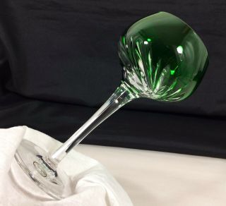 Green Cut To Clear Lead Crystal Hock Glass Swirls Bowl 7 " Wine Goblet Hungary