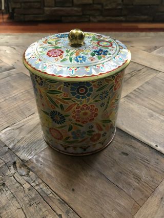 Vintage Daher Tin Container Decorative Canister Tea Coffee Gold Floral Print