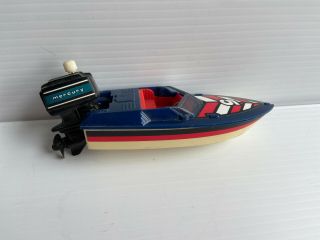 Vintage Plastic Wind Up Speed Boat 1978 Tomy Mercury Ocean Cup Racing Champ
