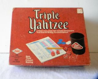 Vintage 1973 Triple Yahtzee Dice Game E.  S.  Lowe Milton Bradley Complete