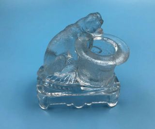 Antique Eapg Belmont Glass Pug Dog W/ Top Hat Toothpick Holder C1885