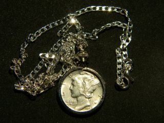 Necklace Pendant Vintage Silver Mercury Dime Coin Various Dates Chains 18 Inch