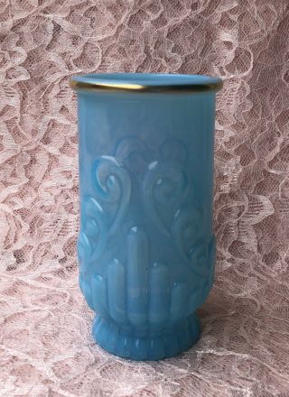 Vintage Avon Bristol Turquoise Blue Vase Drinking Glass Tumbler Gold Rim 9 Oz