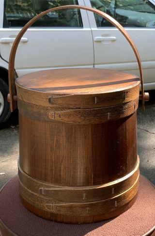 Antique / Vintage Primitive Wooden Firkin - Sugar Bucket With Lid - 10 " Tall