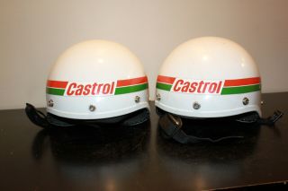 1970 ' s Pair Griffin Vintage Motorcycle Scooter Snowmobile Helmets Castrol 3