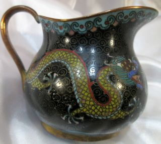 Antique Vintage Enamel Cloisonne Very Rare Small Pitcher Creamer With Dragon