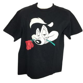 Pepe Le Pew Mens Medium Vintage Black T Shirt Looney Tunes Six Flags