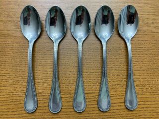 5 - Towle Beaded Antique Satin 18/8 Stainless Germany Flatware Teaspoons