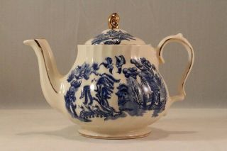 Vintage Sadler England Blue Willow Small Teapot Gold Trim 5 " H W/lid