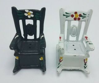Vintage Cast Iron Metal Rocking Chair Salt & Pepper Shakers Cork Stoppers