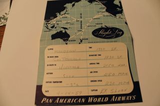 Flight Log / Postcard: Pan American World Airways Flight Log Postcard.  1957.