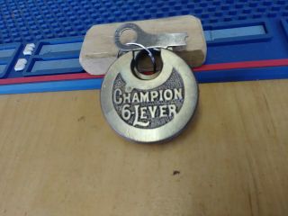 Antique/vintage Miller Champion 6 Lever Push Key Pancake Padlock W/key 141