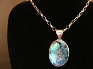 Vintage Sterling Silver Necklace With Abalone Shell Pendant - Approx 19 "