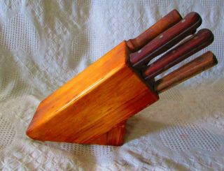 Vintage Wood Block With Knives & Sharpener