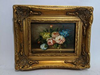 Ornate Framed Oil Painting,  Painting 5x7 Inches,  Flowers,  Floral,  Bouquet,  Still