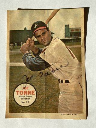 Topps 1967 Joe Torre Insert Poster 5 X 7 Autograph Signed Atlanta Braves