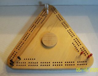 Vintage 3 Player Triangle Cribbage Board With Pegs,