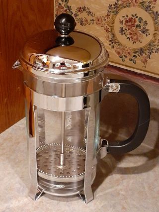 Vintage Cafetiere Pyrex Glass French Press Coffee Maker Chrome Frame