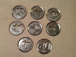 Vintage 1960s,  Set Of Eight,  Toy Premium,  U.  S.  Army Tin Toy Pin On Badges 3