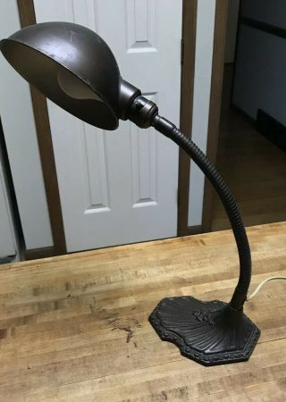 Antique Vintage Cast - Iron Gooseneck Trebor Mfg Co Desk Lamp Light