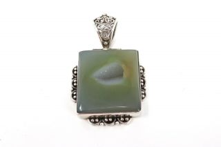 A Large Heavy Vintage Sterling Silver 925 Green Gemstone Pendant 21g 22008 2