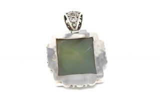 A Large Heavy Vintage Sterling Silver 925 Green Gemstone Pendant 21g 22008 3
