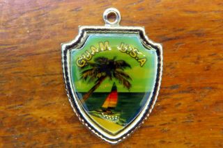 Vintage Sterling Silver Guam U.  S.  A.  West Pacific Island Travel Shield Charm E33