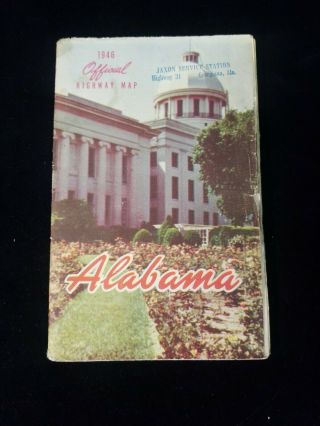 Vintage 1946 Alabama Official Highway Map With Pictures In Color State Aaa
