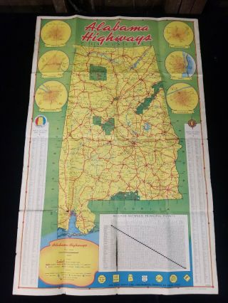 Vintage 1946 Alabama Official Highway Map with pictures in color state AAA 3