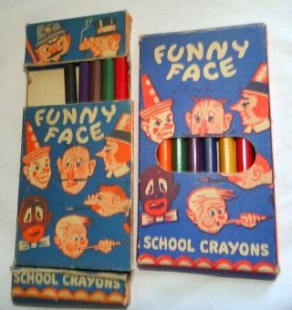 2 Vintage Empire Pencil Funny Face School Crayons Boxes 1940s