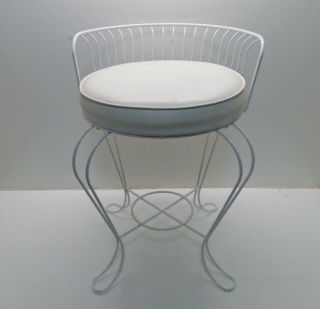 Vintage White Metal Vanity Chair Makeup Table Stool Padded Seat