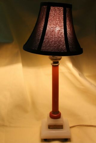 Vintage Electric Bakelite Boudoir Table Lamp W/ Black Silk Shade