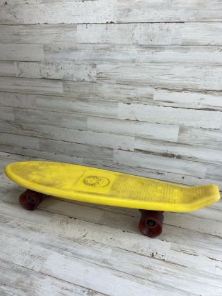 Vintage Yellow Roller Derby 77 K Skateboard W/ Caution Sticker Slick Bearings