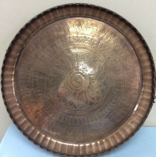Large Vintage Copper And Brass Tray Indian Style ? 2kg 40cm Wide