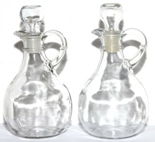 Vintage Set Of Two 2 Clear Glass Oil & Vinegar Cruets 6 1/2 " Tall