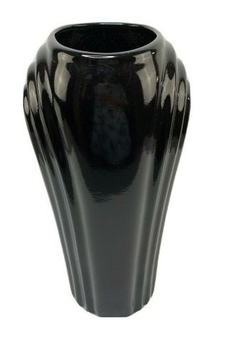 Vintage Art Deco Chicago Harris Potteries Black Vase/14.  5 Inches
