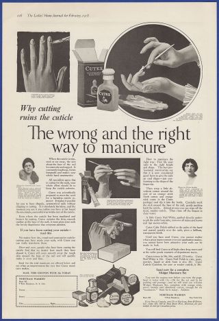 Vintage 1918 Cutex Cuticle Remover Nails Manicure Bathroom Art Ephemera Print Ad