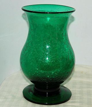 Vintage Emerald Green Controlled Bubble Blown Glass Footed Vase 9 " T X 5 " D