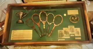 Vintage History Of Tennis Racket Antique Display Case.  Collector 