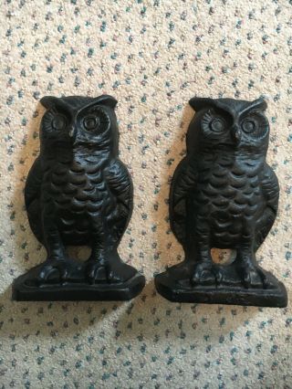 Vintage Pair Pot Metal " Owl” Bookends 6.  5 Inches Tall