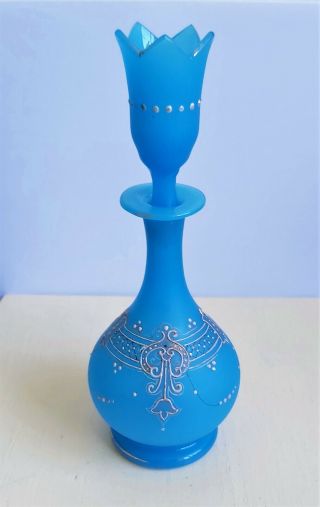 Antique French Opaline Blue Glass Perfume Bottle Handblown Poss Baccarat