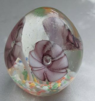 Vintage 1.  8 Inches Murano Style Millefiori Cane Glass Paperweight Flowers Italy