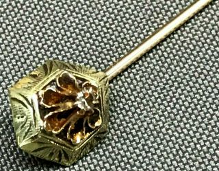 Vintage Art Deco Stick Pin 10k Yellow Gold Etched Estate Jewelry Antique Diamond