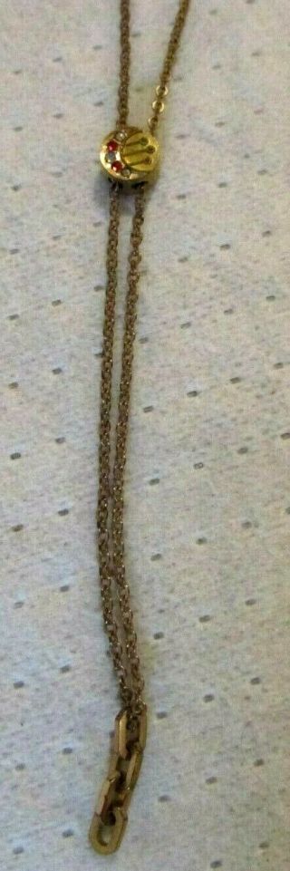 Antique Vintage Gold Filled Watch Chain Slide Charm Ruby Opal Seed Pearl NR 3