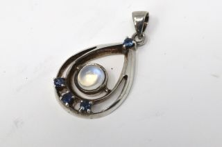 A Lovely Antique Art Deco Sterling Silver 925 Sapphire & Moonstone Pendant 22740